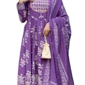 KLOSIA Women Viscose Printed Anarkali Kurta Pant Dupatta Set