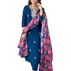 Naixa Women's Rayon Embroidered and Printed Straight Kurta with Pant and Dupatta Sets (Available in Plus Size) (NX3-513)